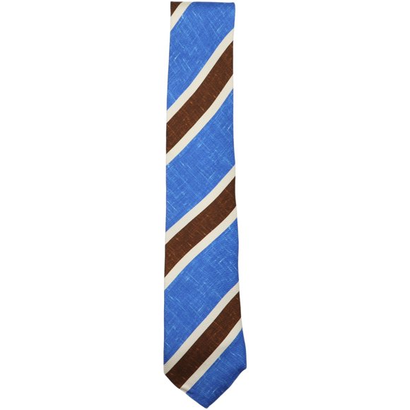 Luigi Borrelli Men's Blue / Brown White Diagonal Striped Tie Necktie - One Size