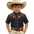 thumbnail image 4 of MUXiin Toddler Boys Girls Western Cowboy Shirts Retro Short Sleeve Button Down Shirt Kids Floral Pockets Outfit Country Tops, 4 of 4