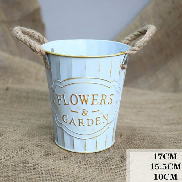 VERDANVERSE Garden Flower Bucket White Iron Decoration Flower Holding 1Pack
