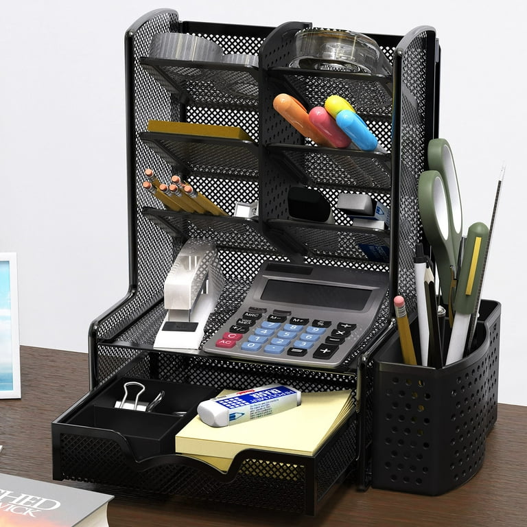  vedett Office Desk Organizer with 6 Compartments + Pen Holder /  72 Accessories, Desk Accessories Organizers for Office, Home, School  (Black) : Office Products