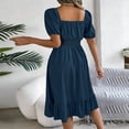 thumbnail image 6 of WRKEKC Summer Dresses for Women Solid Square Neck Puff Sleeve Elastic Smocked Waist Ruffle a Line Midi Flowy, 6 of 8