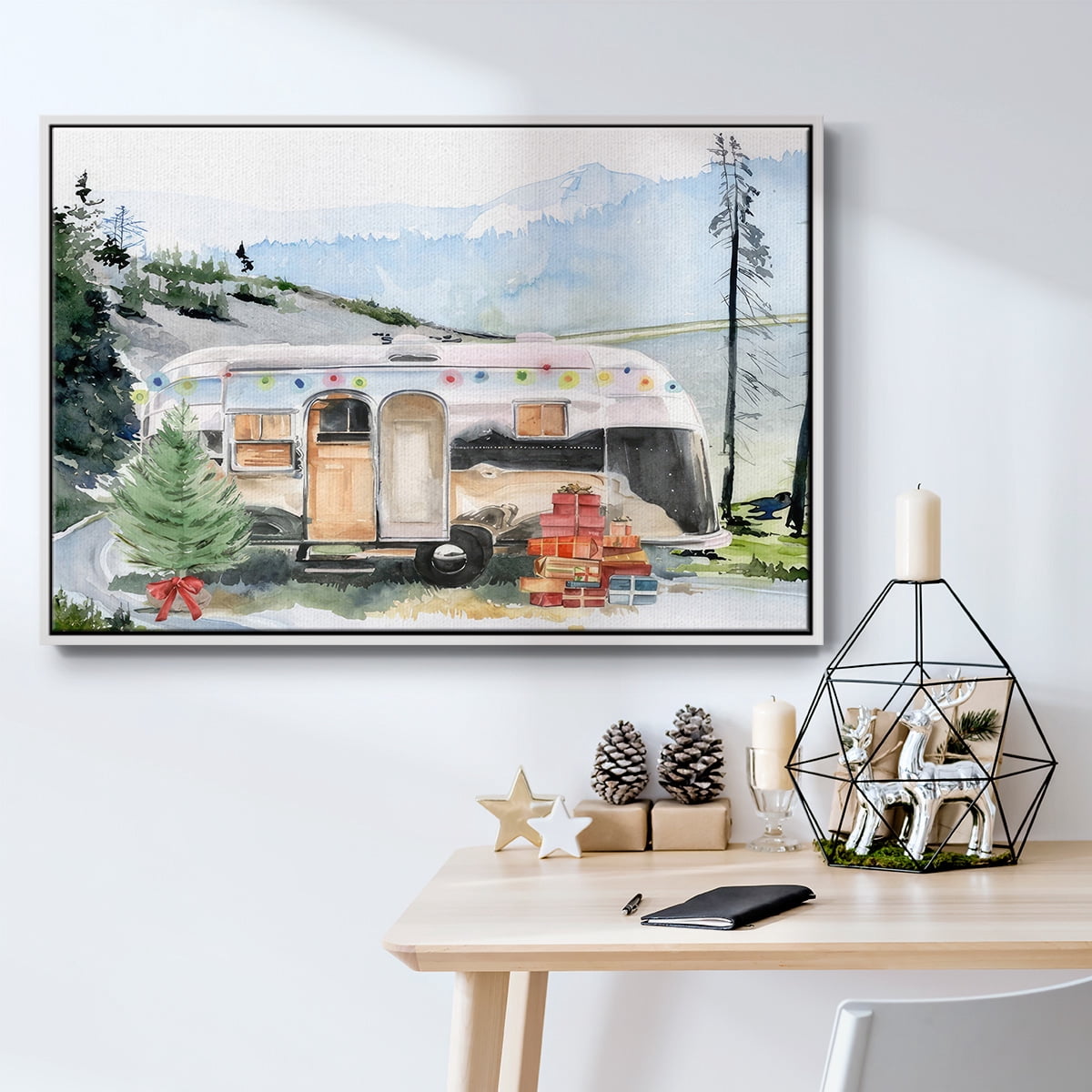 Holiday Vacation I - Framed Gallery Wrapped Holiday Canvas - 27 x 41 - White Frame