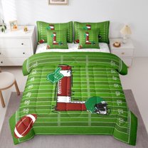 Homewish Boys Sport Rugby Bedding Comforter Set 7pcs, Brown Initial L Letter Queen Bedding Sets, Chic Stripes Abstract Reversible Queen Sheet Sets, Ultra Soft Bedroom Decor