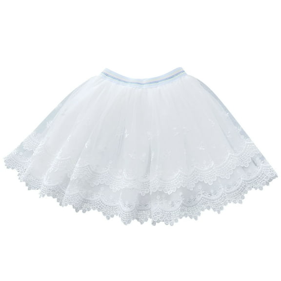 Girls Uniform Skirts Pleated White Tutus Skirt for Girls, Girls Lace Mesh Skirts, Toddler Kids Layered Tulles Elastic Skirt, Princess Dress for Ballets Dance Skater Skirt for Girls White 2Y