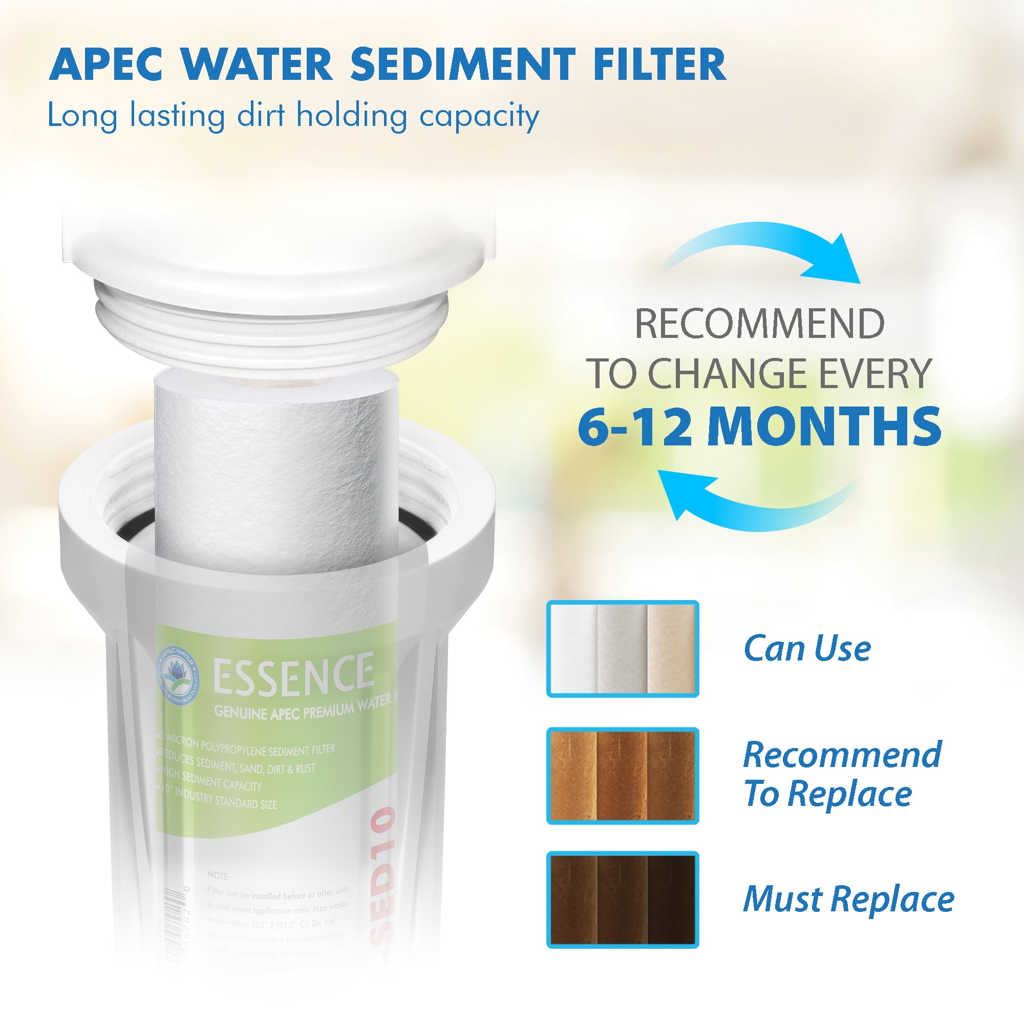 APEC Filter set-ES High Capacity Replacement Pre-Filter Set for ESSENCE Series Reverse Osmosis Water Filter System Stage 1, 2&3