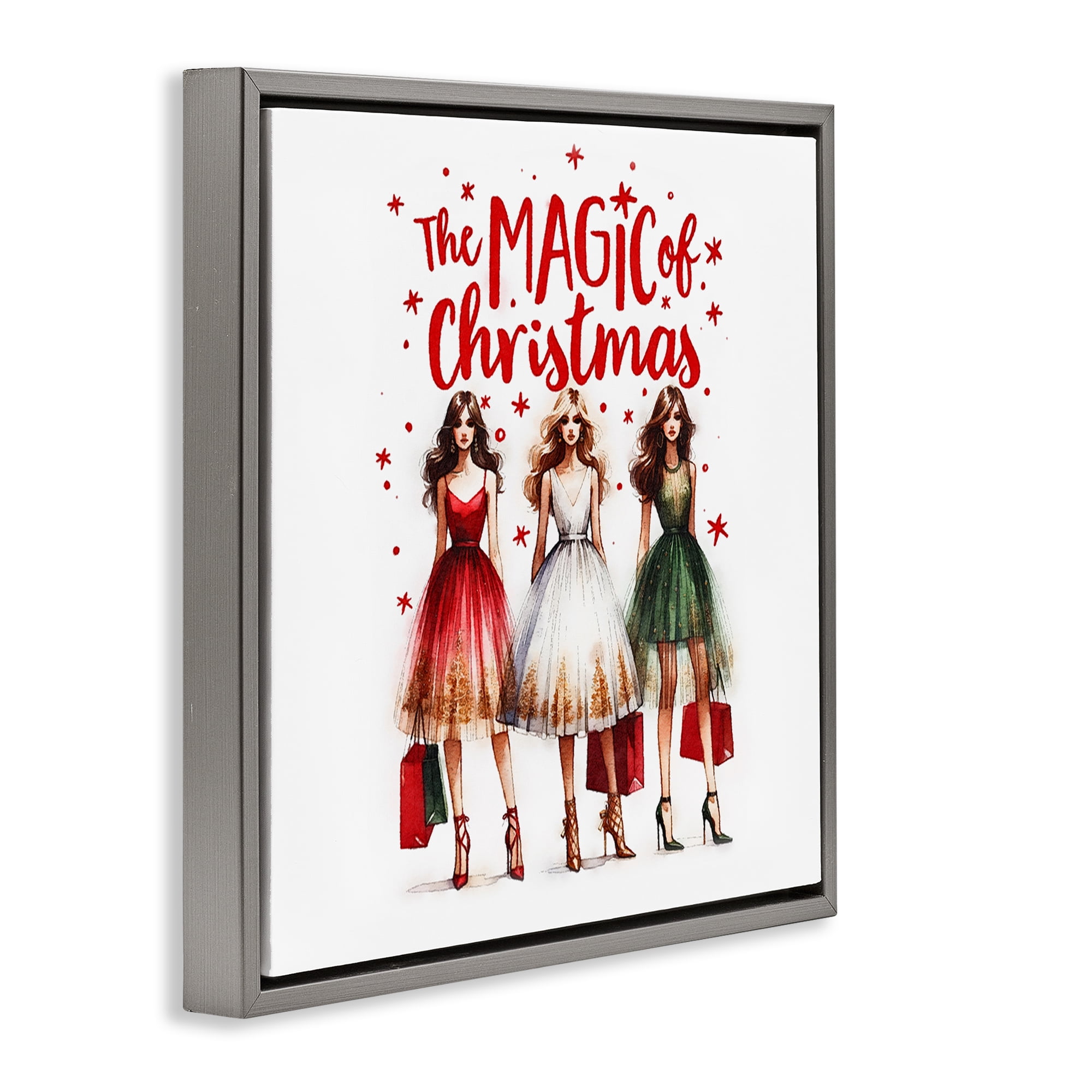 Stupell Industries Glam Magic Of Christmas Holiday Painting Gray Floater Framed Canvas Art Prints Wall Art, 25 x 25