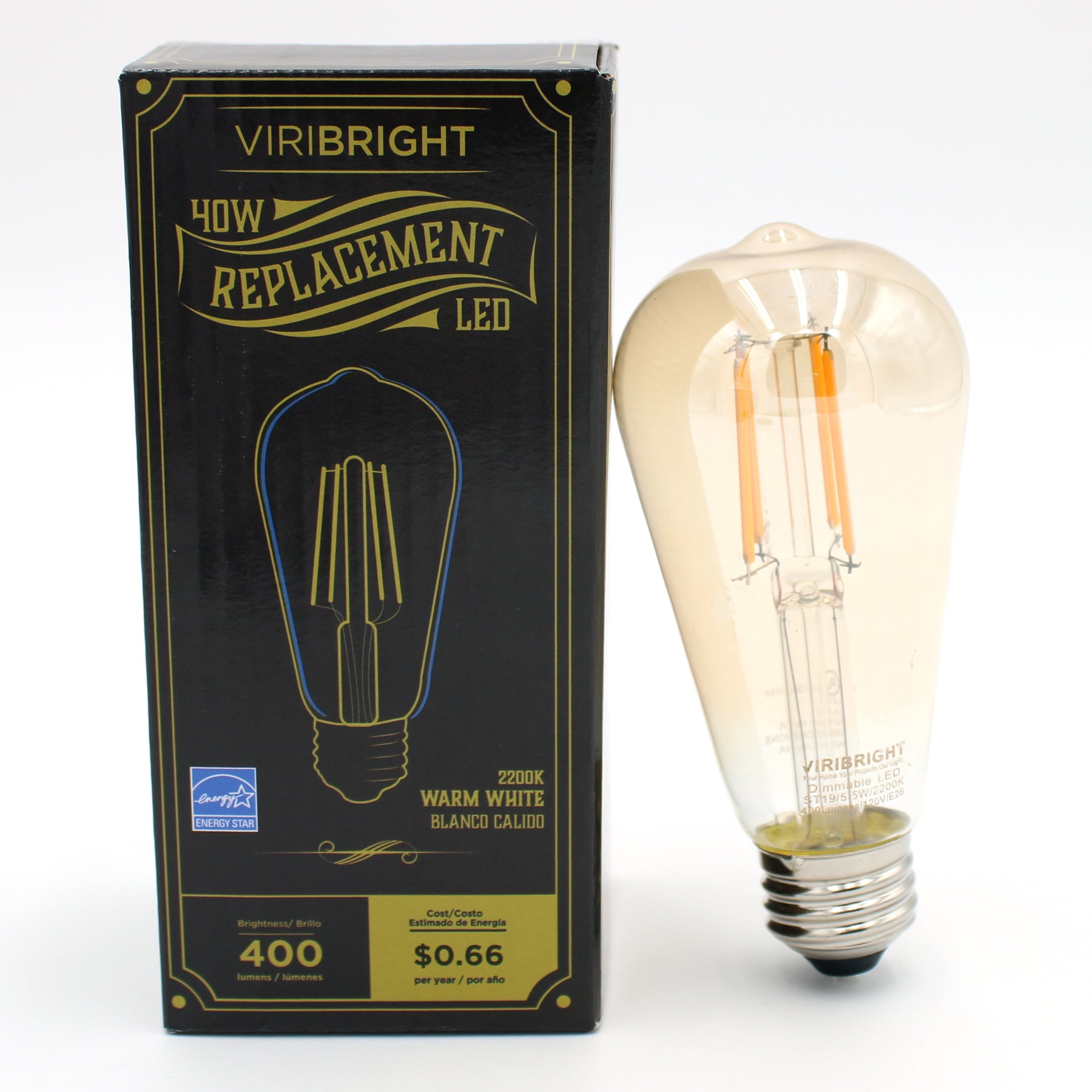 Viribright® ST19 LED Bulb, Filament, Energy Star, Amber 2200K (12-Pack)