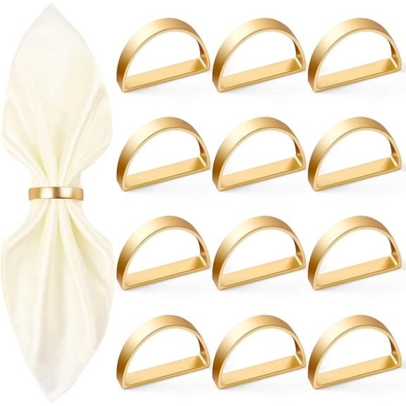 JUMRHFAN Set of 12 Stainless Steel Golden Napkin Rings, Modernist Napkin Ring Holder for Wedding, Banquet, Metallic Adornment for Table Settings, Glossy Serviette Buckles Decor (Matte Gold Semicircle