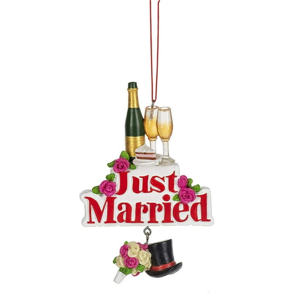 Just Married Red 5 inch Resin Christmas Ornament