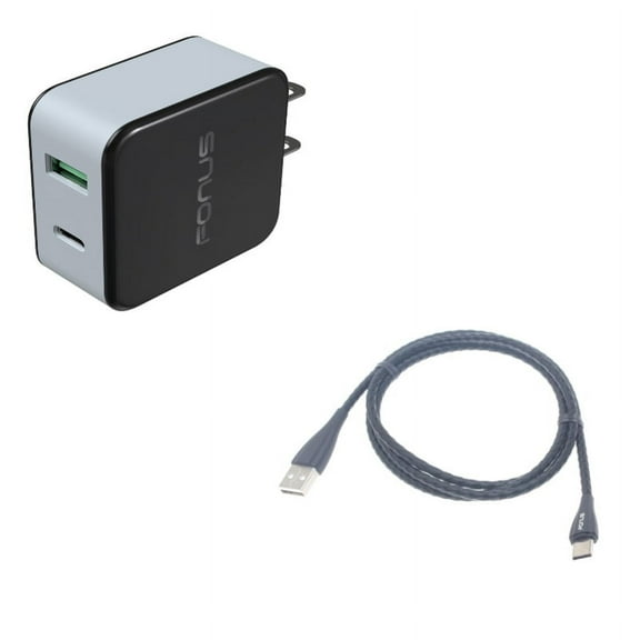 Type-C Metal USB Cable w 36W Quick Home Charger Y4W for Microsoft Lumia 950 - Motorola One, Moto Z4 Z3 Play Z2 Play Z Play Droid Force Droid X4 G7 Power Play G6 - Nokia 3.1, 7.1, 8, Plus