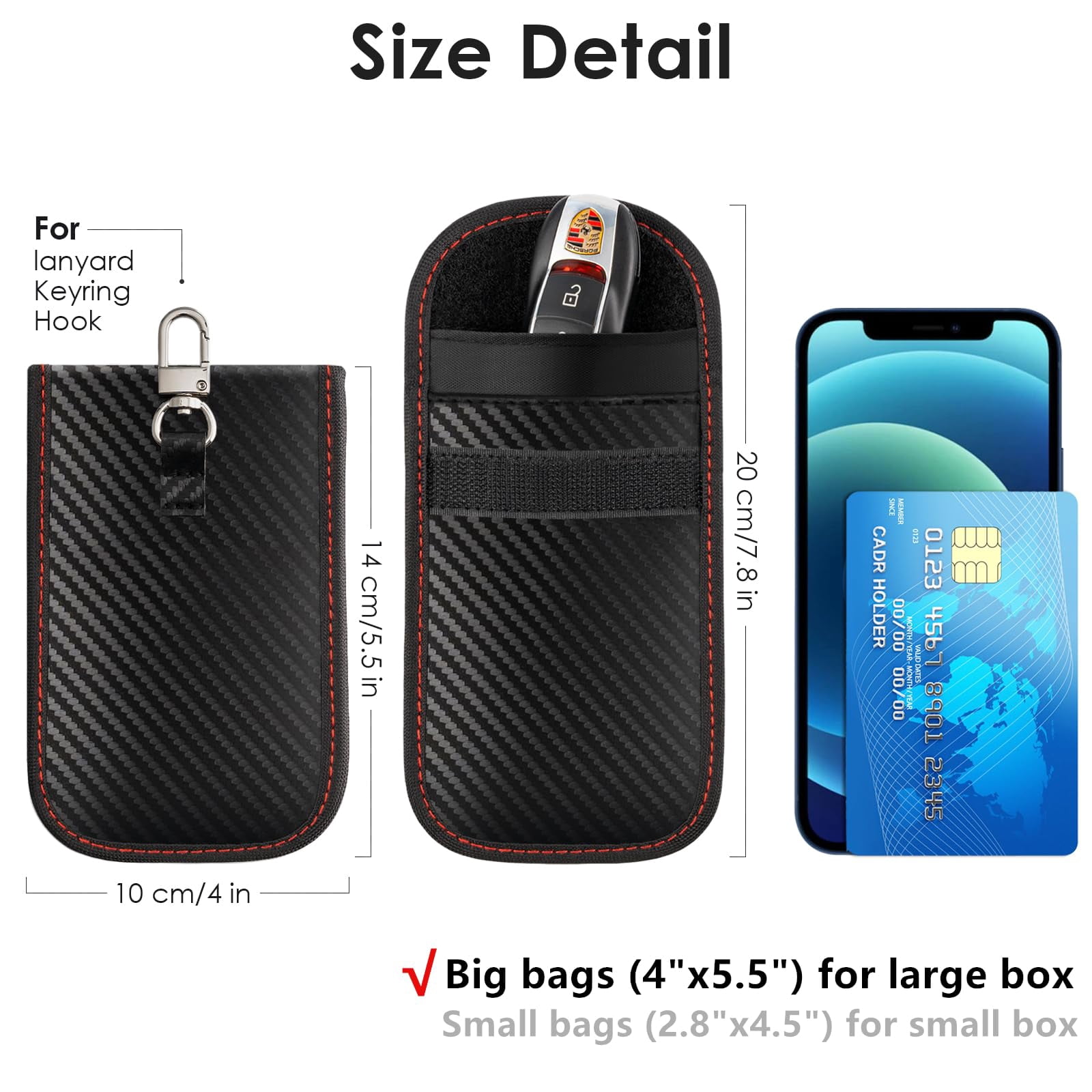 Faraday Box Key Fob Protector, Faraday Box with 2 Pack Faraday Bags, RFID Box for Car Keys, Signal Blocking Box for Car Security (Large)