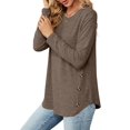 thumbnail image 2 of Blusas de Larga con Cuello Redondo para Mujer, Blusas Holgadas con Botones para Otoño e Invierno 2025. Color Café S, 2 of 10