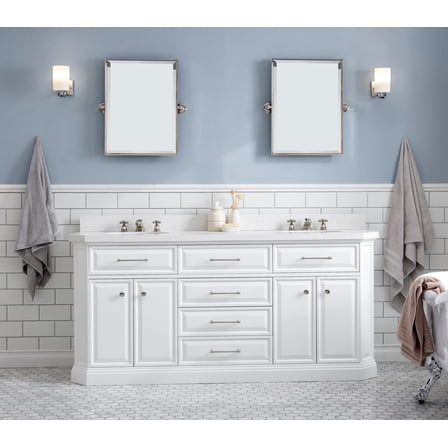 Water Creation Palace 72" Wood Double Bathroom Vanity in White and Nickel