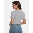 thumbnail image 6 of Women's Crew Neck Ribbed Fitted Shirt Basic Short Sleeves Summer T Shirt Tops, 6 of 7