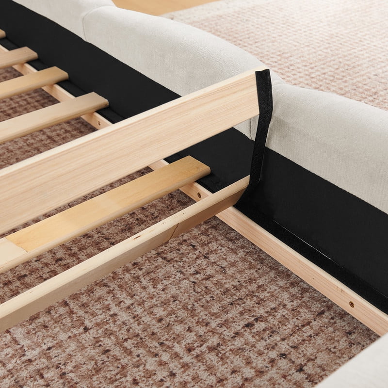 Queen/King Size Upholstered Platform Bed Frame, No Box Spring Required Low Profile Floor Bed with Padded Headboard & Footboard