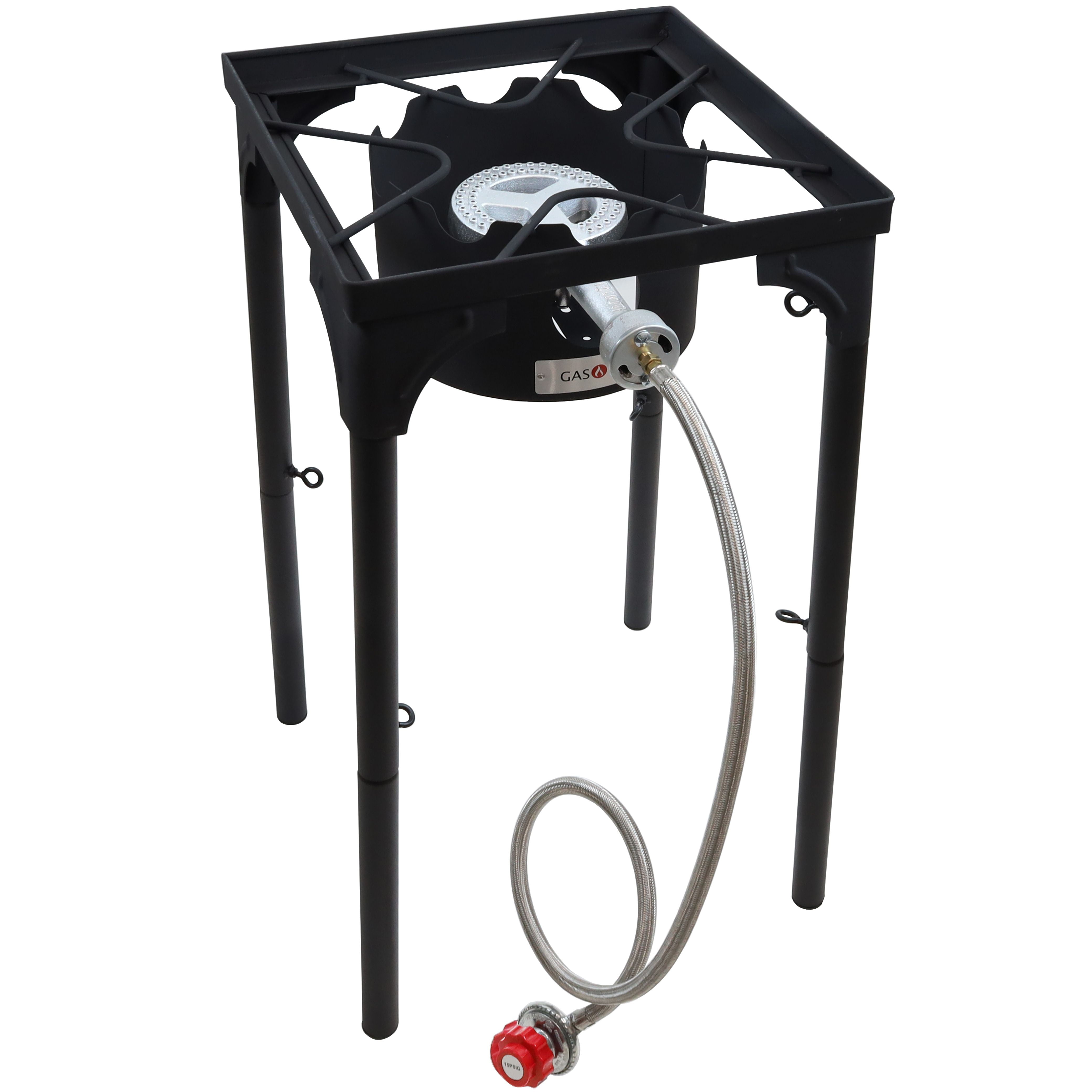 GasOne Propane Single Burner Camp Stove & Red QCC Steel Braided