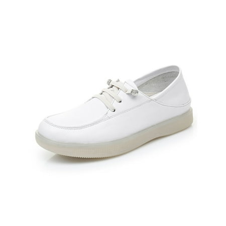 

Sanviglor Womens Flats Comfort Sneakers Slip On Casual Shoes Daily Round Toe Breathable Walking Shoe Flat Non-Slip Loafers White 8