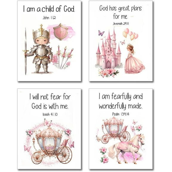 Canvas Bible Verses Wall Art Prints Girls Room Pink Wall Decer,Christian Art Posters Living Room Bedroom Scripture Decorations Set of 4 (8x10 inch Unframed)