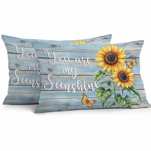 Vintage Sunflower Outdoor Pillow Covers Pack of 2 You Are My Sun Shine Butterfly Blue Wood Board Waterproof Throw Pillow Covers Decorative Cushion Cases for Patio Garden Tent Balcony Couch 20x12 inch