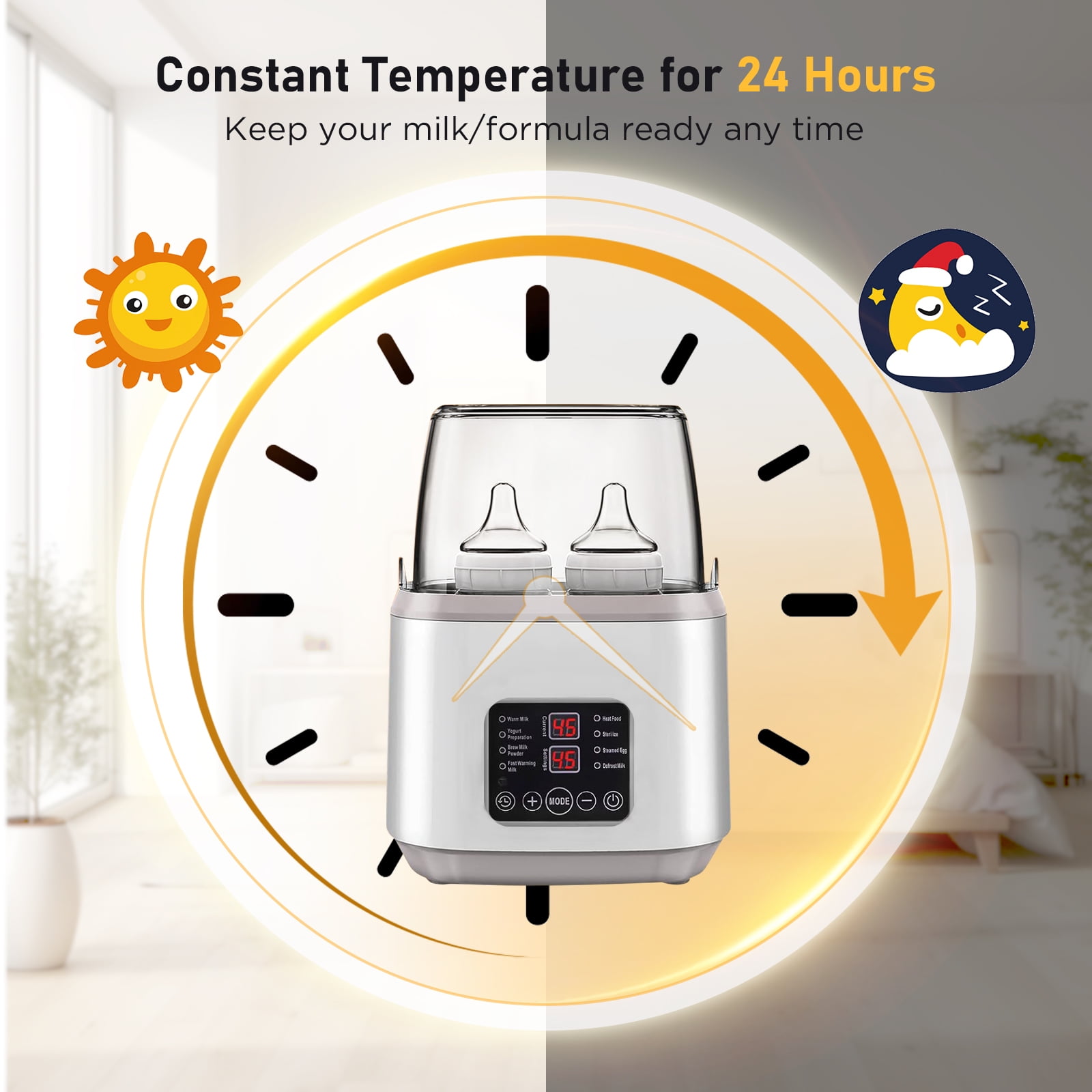 Baby Bottle Warmer, 8-in-1 Fast Milk Warmer with Timer, Accurate Temp Control, Sterilizer, Defrost, Keep Warm, Heat Breastmilk & Baby Food, Fits 4 Bottles