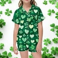 thumbnail image 2 of LUOGENLI Pajamas St. Patrick's Day Printed Short Sleeved Shorts Two Piece Pajama Set For Girls Girls Easter Pajamas Size 8-10 Girls St. Patrick's Day Pajamas Size 6 Light Green 3-4 Years, 2 of 4