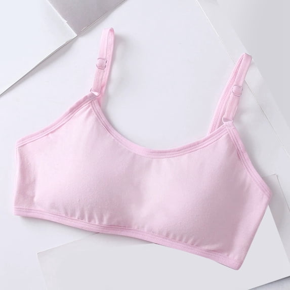 CAIXIA 2 Pack Seamless Training Bras for Girls Soft First Bra, Adjustable Girls Cami Bra Longline Crop-Double-Layer Lined