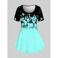 thumbnail image 1 of Camiseta con Estampado de Flores y Curvo en Talla Extra Rosegal Camisetas tallas grandes, 1 of 5