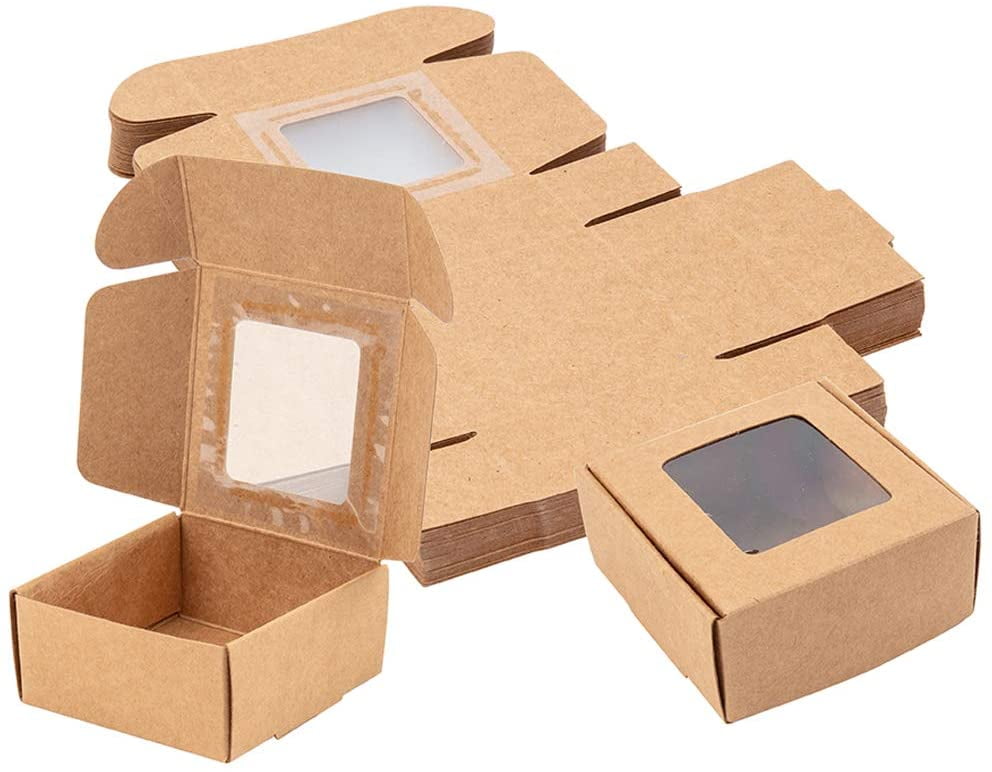 BENECREAT 30 Packs 2.5x2.5x1.2 Inches Square Brown Kraft Paper Boxes