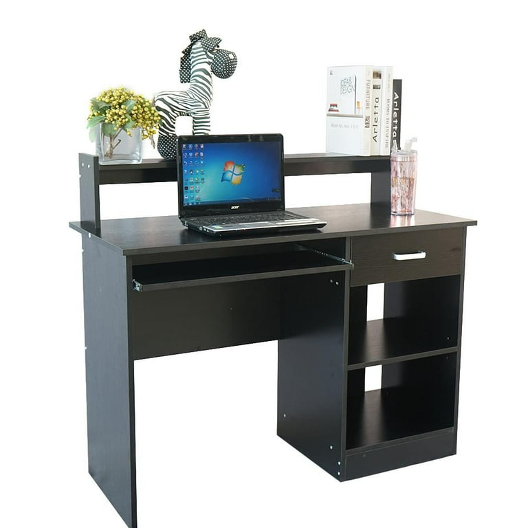 Ktaxon Wood Computer Desk Office Black Laptop PC Work Table Home Drawer Keyboard Tray