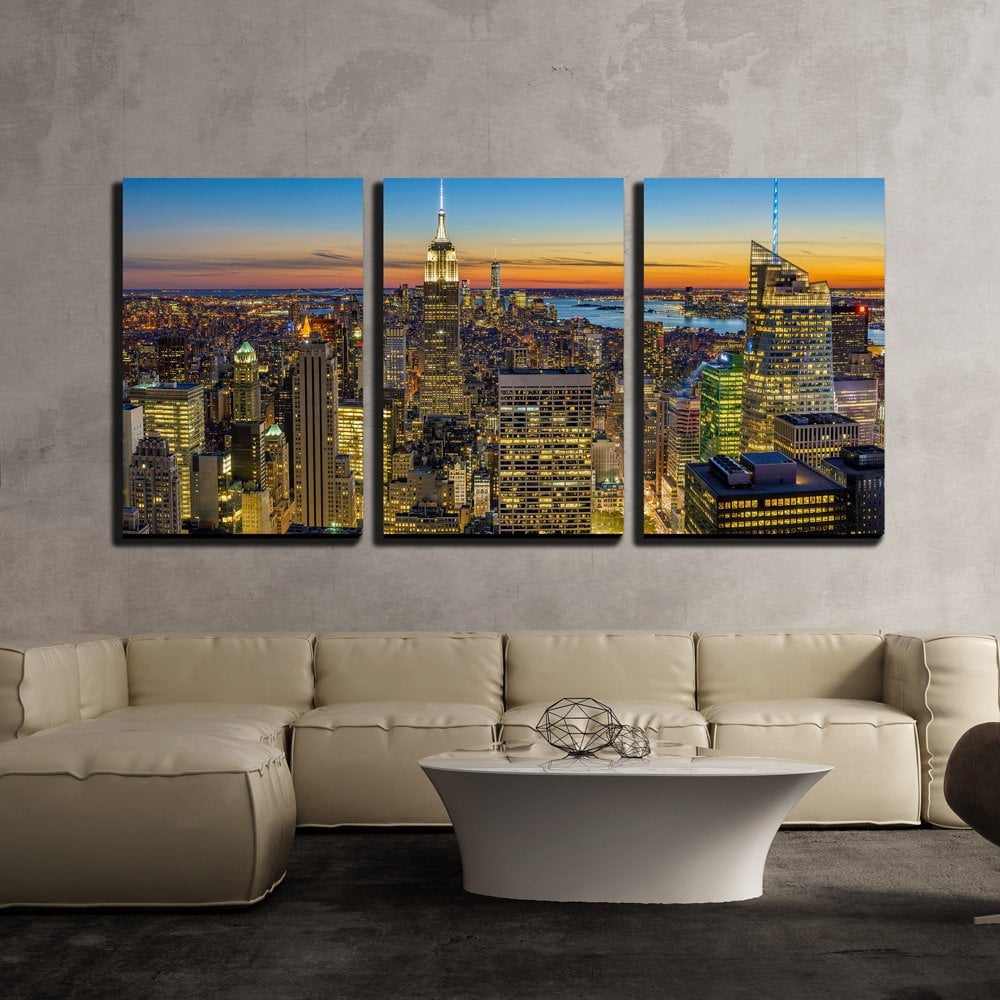 Wall26 3 Piece Canvas Wall Art - New York City Skyline with Urban ...