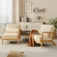 thumbnail image 4 of Lofka Mid Century Modern Accent Chair with Pillow Upholstered Lounge Fabric Reading Chair for Living Room, Beige, 4 of 8