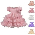 thumbnail image 1 of Tranfacy Robes pour Petite Fille, Robe d'Été pour Filles, Robe Princesse en Tulle à Manches Courtes et Col Rond pour Enfants 1-7 Ans, Mode avec Nœud, Robes à Étages, 1 of 7