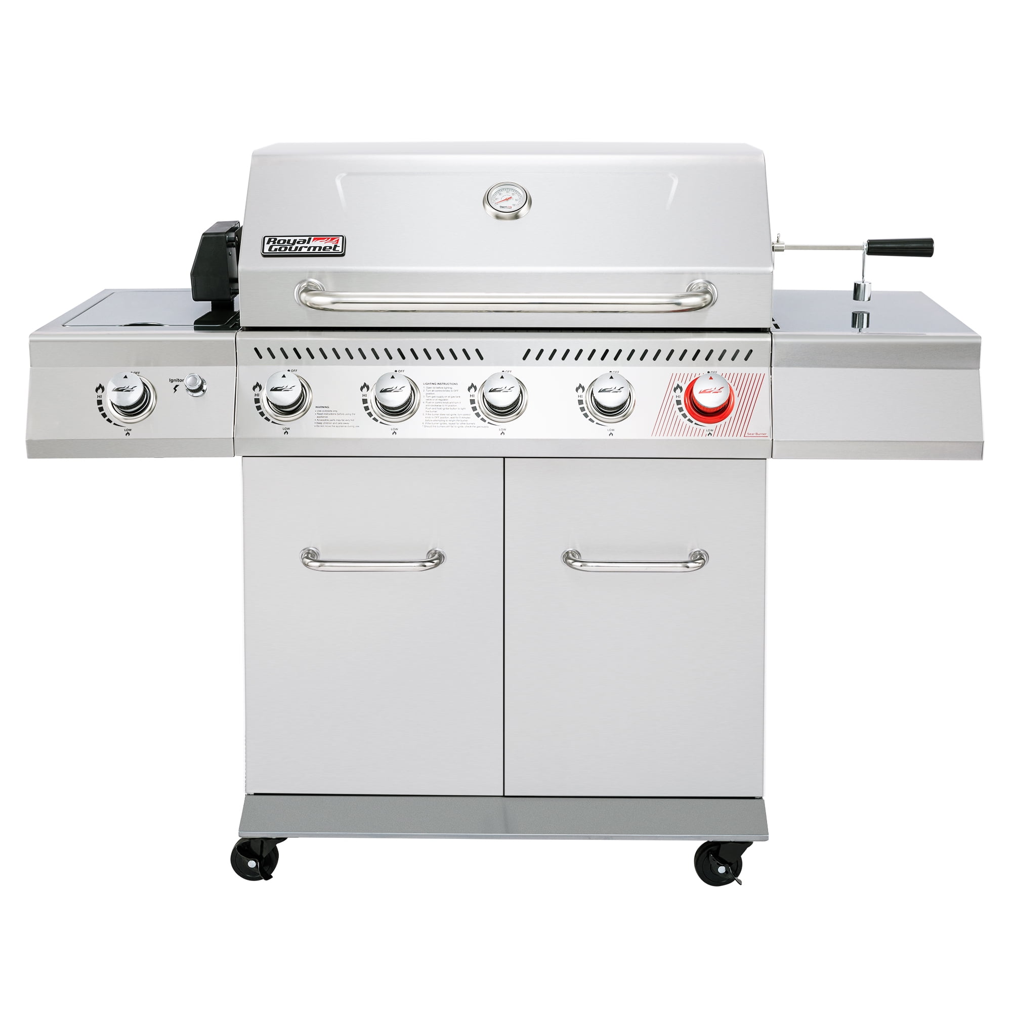 Royal Gourmet GA5404S Stainless Steel 5-Burner Gas Grill with Rotisserie Kit, Sear Burner, and Side 64,000 BTU Cabinet Style Gas Grill, Silver - Walmart.com