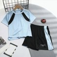 thumbnail image 2 of KPOPLK Boys Short Sets Athletic 2 Piece Summer Outfits With Pockets Quick Dry Lightweight Heather Sports Sets Youth Size 7-8 Years,Light Blue, 2 of 4