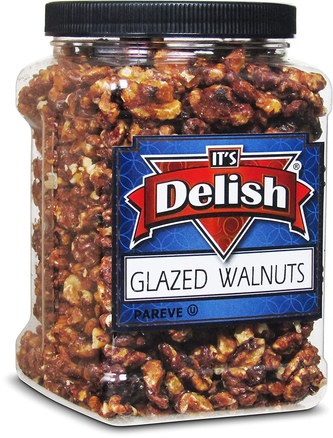 Gourmet Glazed Walnuts by Its Delish, 30 Oz Jumbo Reusable Container Jar  Vegan, Kosher, Non-GMO, No Artificial Flavors  Healthy Protein-Packed Lightly Sweetened Walnuts for Dessert, Baking,...