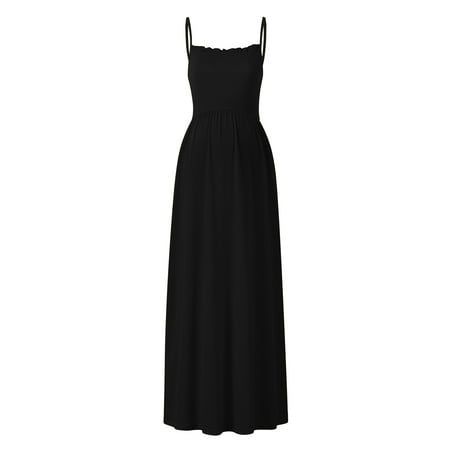 

HA-EMORE Maternity Dress for Women Maxi Summer Dress Casual Spaghetti Strap Swing Sleeveless Pregnancy Dress Bodycon Dress Black L