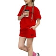 thumbnail image 2 of Spazoro Girls 2 PC Outfit Set, Bowknot Print Casual Crew Neck Summer Short Sleeve T-Shirts and Shorts Set Red Size 2, 2 of 6