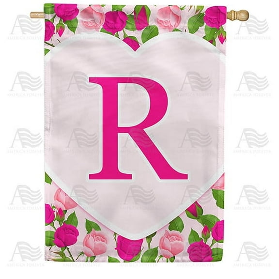 America Forever Flags Monogram Letter R House Flag - Pink Roses - 28 x 40 Inches, Happy Valentine's Day Pink Roses Love Heart Double Sided Flag, Seasonal Yard Outdoor Holiday Decor