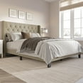thumbnail image 2 of Home Design Medford Twin Tufted Upholstered Panel Bed with Wingback Headboard and Button Tufting, Dark Beige, Easy Assembly, 2 of 5