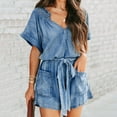 thumbnail image 6 of HBFAGFB Rompers for Women Dressy Denim Shorts Summer Casual Loose Jumpsuit with Pockets Blue Size S, 6 of 7