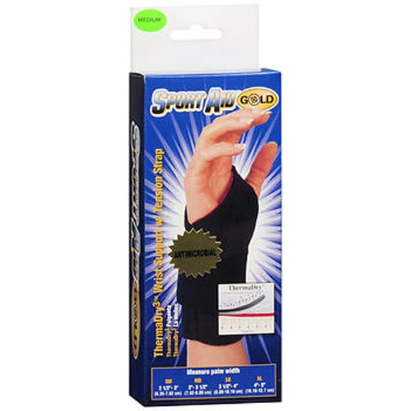 Sport Aid Gold ThermaDry3 Wrist Support with Tension Strap, Medium