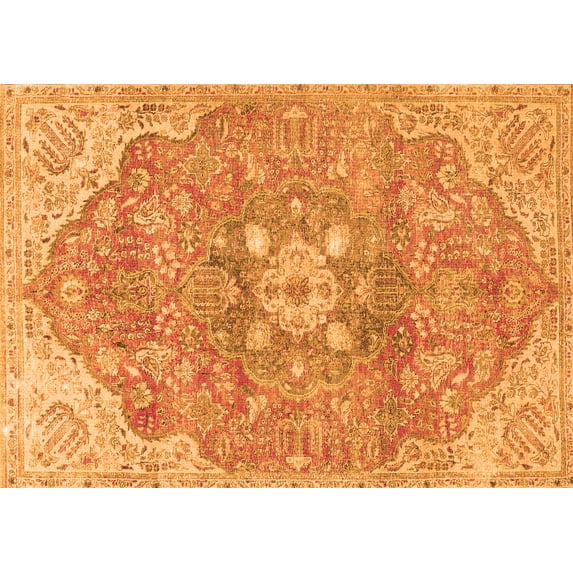 Ahgly Company Indoor Rectangle Medallion Orange Traditional Area Rugs, 7' x 10'