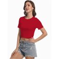 thumbnail image 3 of Womens Short Sleeve Crop Top Crew Neck Shirt Sexy Slim Fitted Casual Base Layer Soft Workout Shirt Going Out Tops, 3 of 6