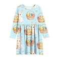thumbnail image 4 of Girls Easter Bunny Egg Basket Print Long Sleeve A-Line Dress Sky Blue Kids Big Girl Spring Party Casual,Size 13-14 T, 4 of 7