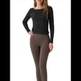 thumbnail image 2 of Camiseta Deportiva Informal de Cuello Redondo y Larga para Mujer, Estilo Jersey, para Otoño e Invierno, con Pliegues y Ajustada, para Yoga Negro XL, 2 of 8