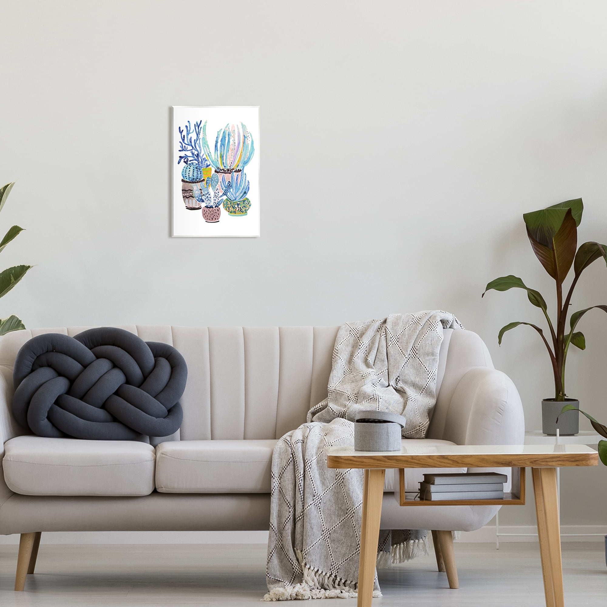 Stupell Patterned Blue Cactus Plants Botanical & Floral Painting Wall Plaque Unframed Art Print Wall Art