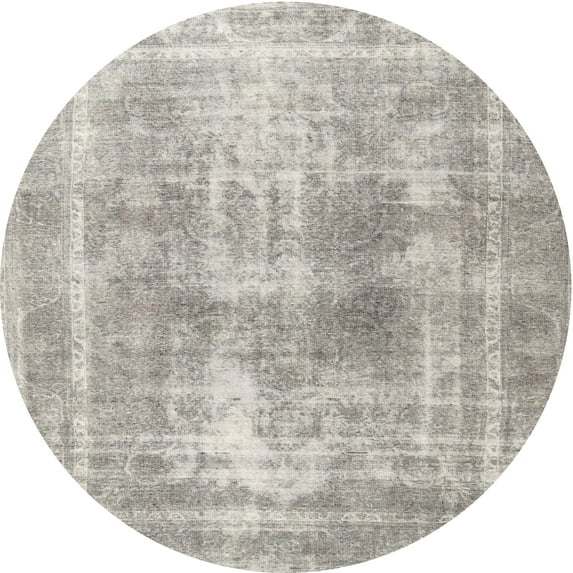 Ahgly Company Machine Washable Indoor Round Traditional Pale Silver Gray Area Rugs, 3' Round