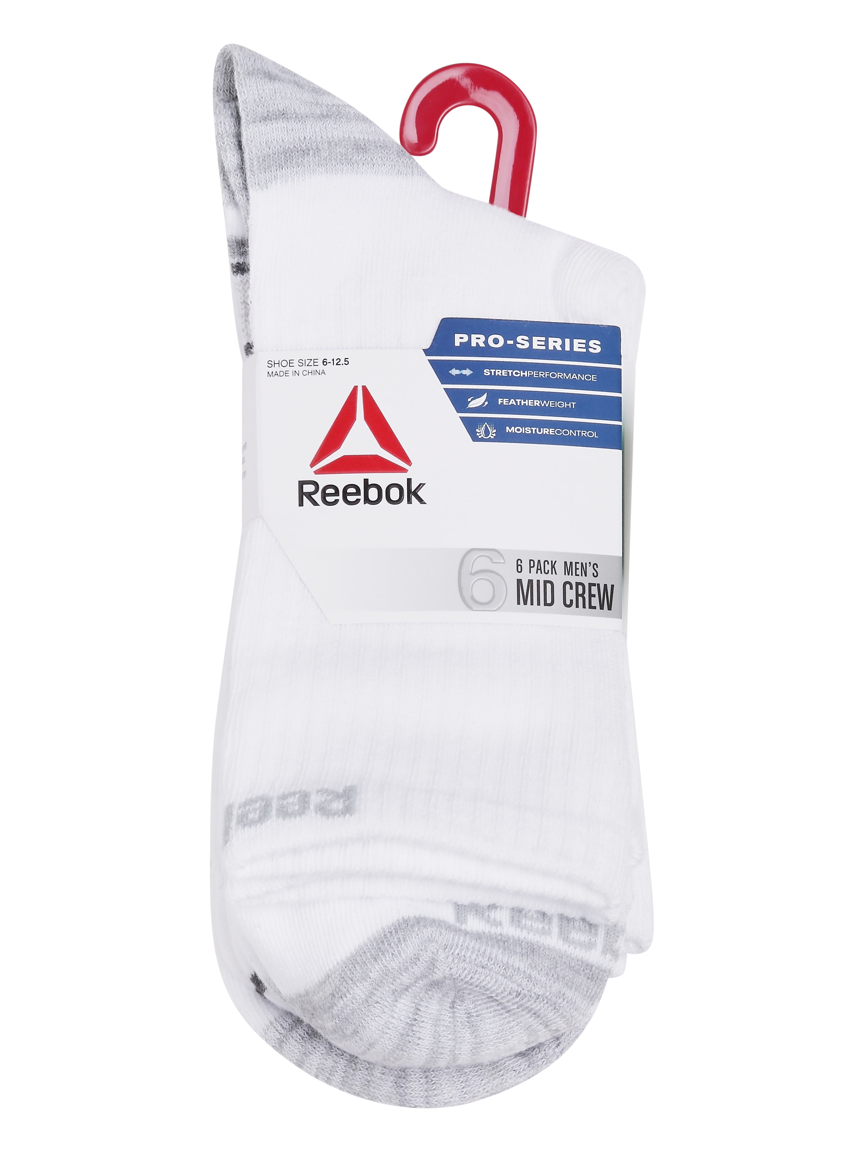 Reebok Men's Lightweight Mid Crew Socks, 6-Pack