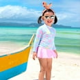 thumbnail image 2 of Fshinging Summer Toddler Girls Long Sleeve Swimsuit Summer Holiday Beach Rash Guard +Skirts Size 5-6 Years, 2 of 7