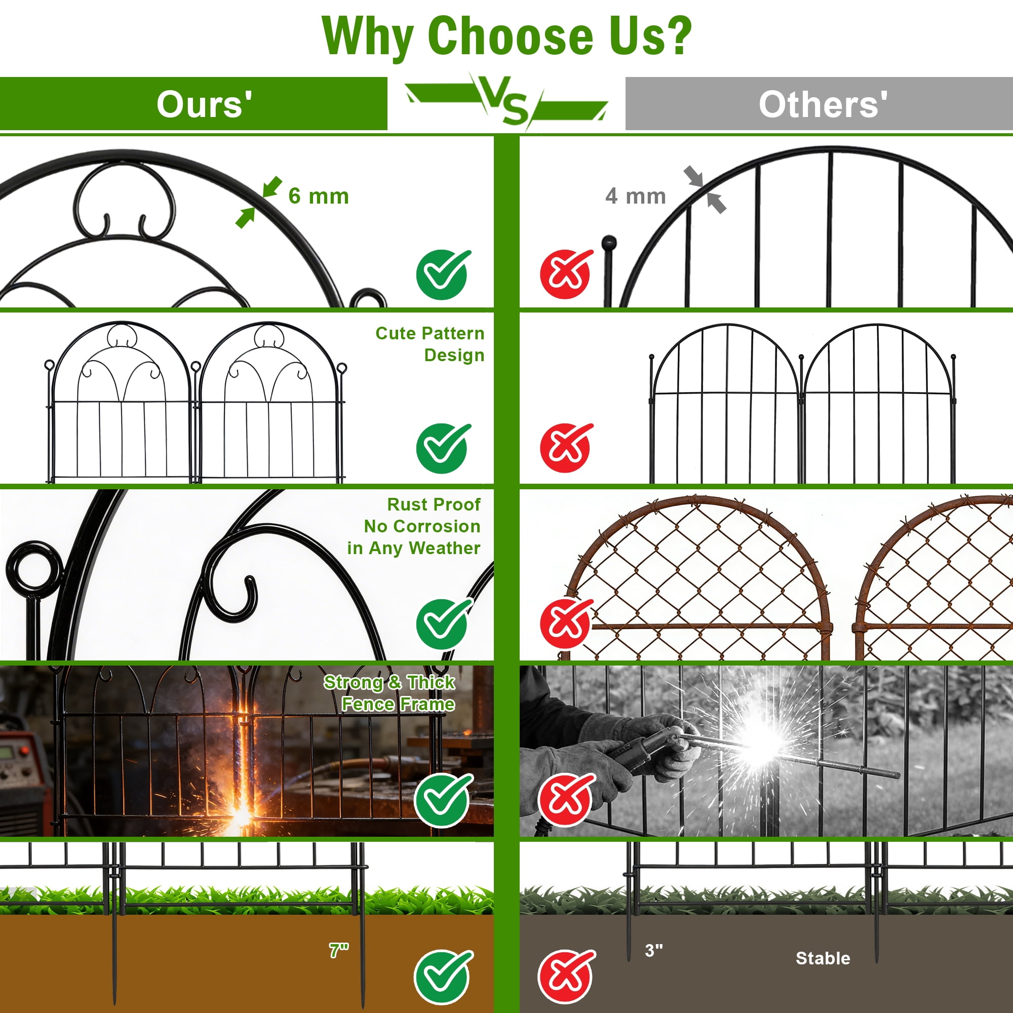 Garden Fence 10 Panels, 24in (H) X 11ft (L) Decorative Garden Fencing for Yard, KIMHY Rustproof Metal No Dig Fence Border Animal Barrier for Dog Pet